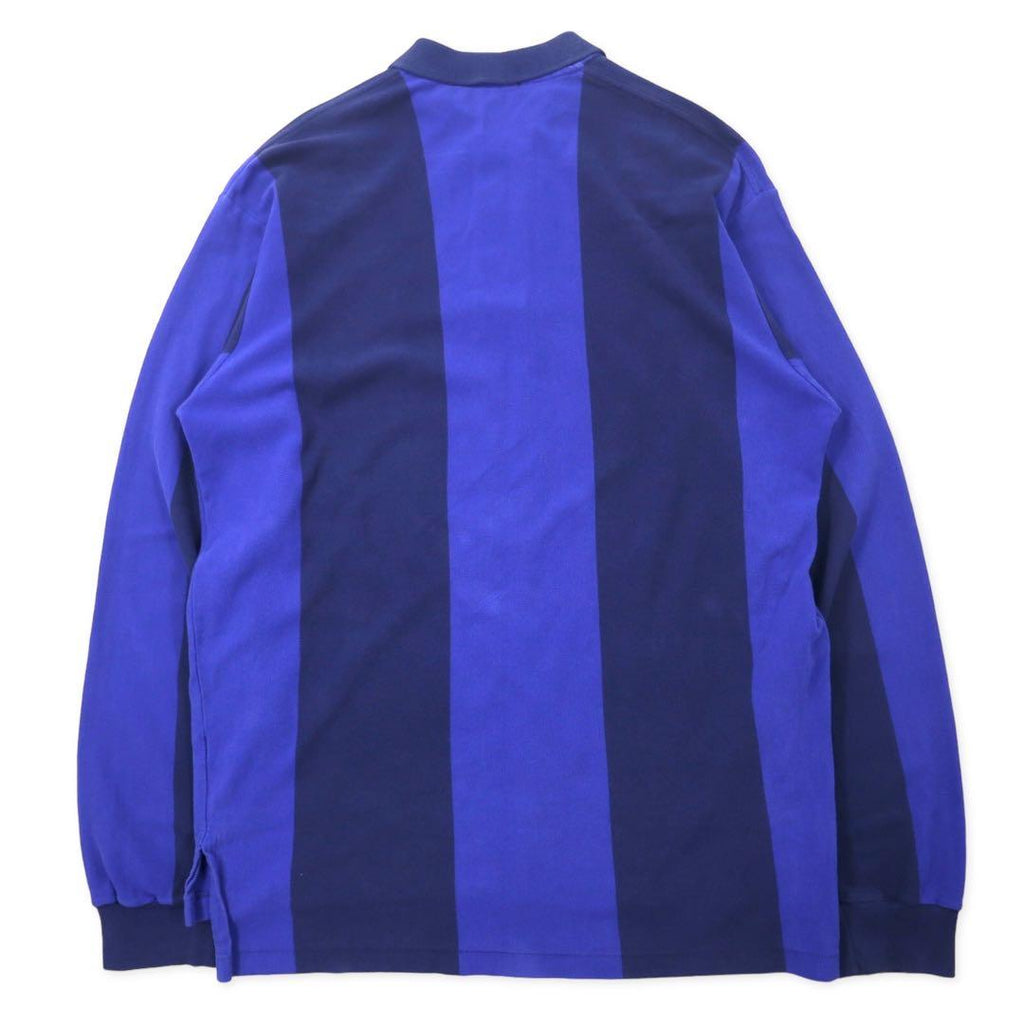 Polo Ralph Lauren made in USA, polo a maniche lunghe, maglia da rugby, taglia L, blu navy, a righe, in cotone, ricamo small pony, oversize