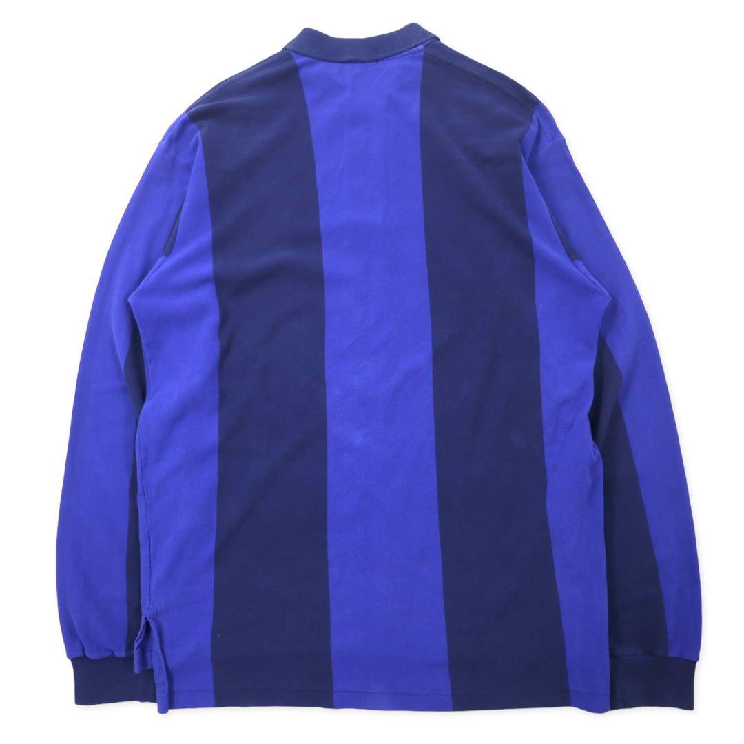 Polo Ralph Lauren made in USA, polo a maniche lunghe, maglia da rugby, taglia L, blu navy, a righe, in cotone, ricamo small pony, oversize