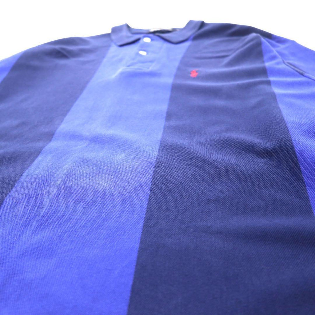 Polo Ralph Lauren made in USA, polo a maniche lunghe, maglia da rugby, taglia L, blu navy, a righe, in cotone, ricamo small pony, oversize
