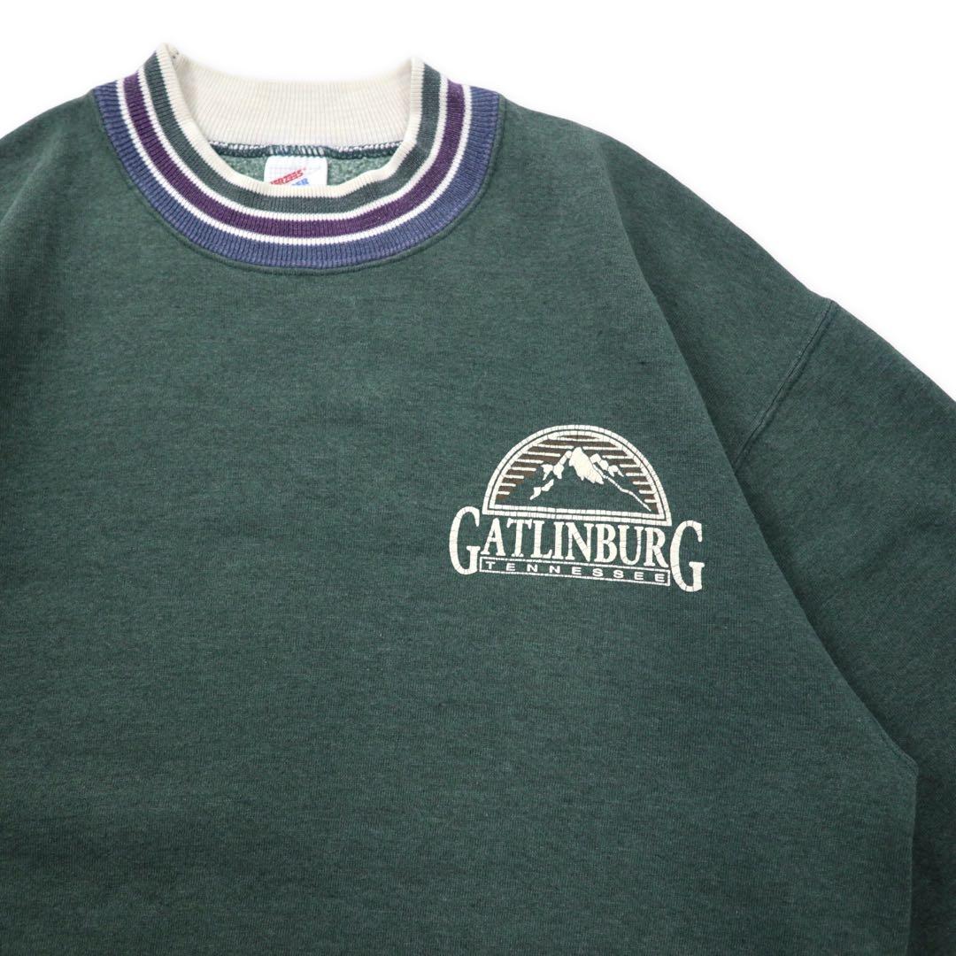 Felpa JERZEES USA anni '90 SUPER SWEATS con bordi a costine, taglia M, verde, cotone, GATLINBURG
