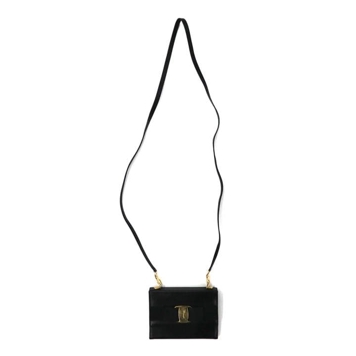 Salvatore Ferragamo 財布 ショルダーストラップ付属 ブラック レザー 22 5619 ヴァラリボン イタリア製