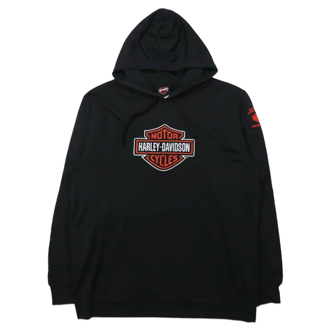 Felpa con cappuccio pullover HARLEY DAVIDSON con stampa logo, taglia XL, nera, inserti in mesh, traforata, oversize