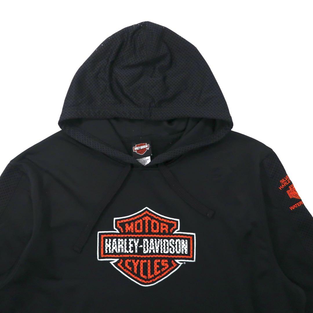 Felpa con cappuccio pullover HARLEY DAVIDSON con stampa logo, taglia XL, nera, inserti in mesh, traforata, oversize