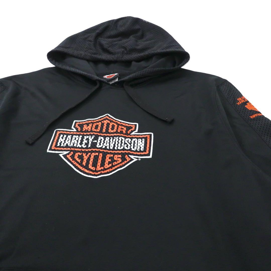 Felpa con cappuccio pullover HARLEY DAVIDSON con stampa logo, taglia XL, nera, inserti in mesh, traforata, oversize