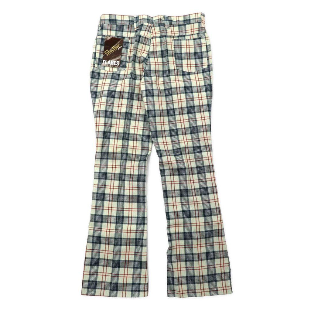 Statler Jeans USA anni '70, piega centrale, pantaloni a zampa d'elefante, svasati, W92, beige, a quadri, cotone, poliestere, cerniera PRENTICE, deadstock, nuovo con etichette.