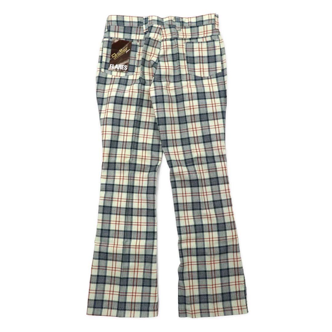 Statler Jeans USA anni '70, piega centrale, pantaloni a zampa d'elefante, svasati, W92, beige, a quadri, cotone, poliestere, cerniera PRENTICE, deadstock, nuovo con etichette.
