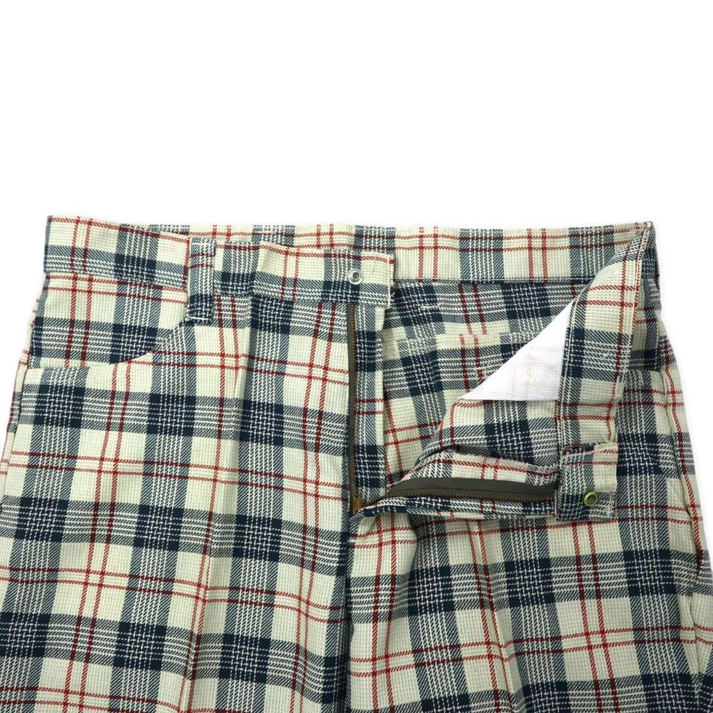 Statler Jeans USA anni '70, piega centrale, pantaloni a zampa d'elefante, svasati, W92, beige, a quadri, cotone, poliestere, cerniera PRENTICE, deadstock, nuovo con etichette.