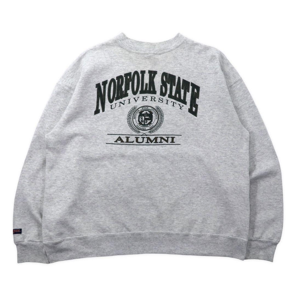JAN SPORT USA anni '90 Felpa girocollo grigia stampata College cotone con interno felpato NORFOLK STATE UNIVERSITY Taglia XXL oversize