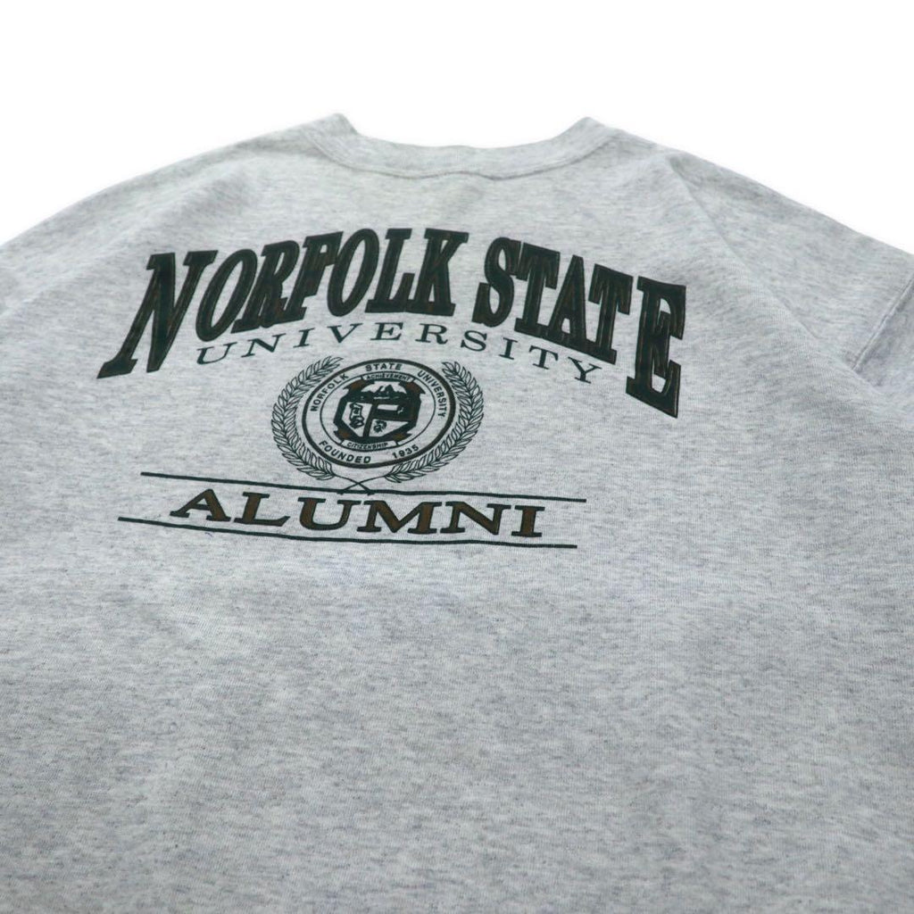 JAN SPORT USA anni '90 Felpa girocollo grigia stampata College cotone con interno felpato NORFOLK STATE UNIVERSITY Taglia XXL oversize