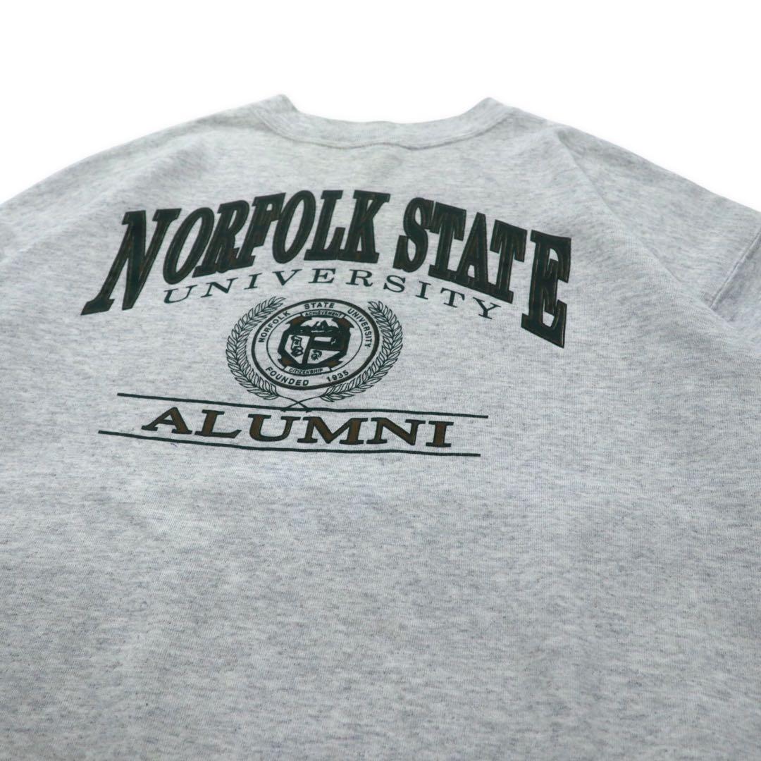 JAN SPORT USA anni '90 Felpa girocollo grigia stampata College cotone con interno felpato NORFOLK STATE UNIVERSITY Taglia XXL oversize