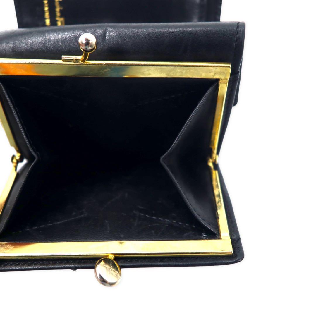 Salvatore Ferragamo Vara Ribbon Portafoglio a Due Ante in Pelle Nera con Chiusura a Scatto