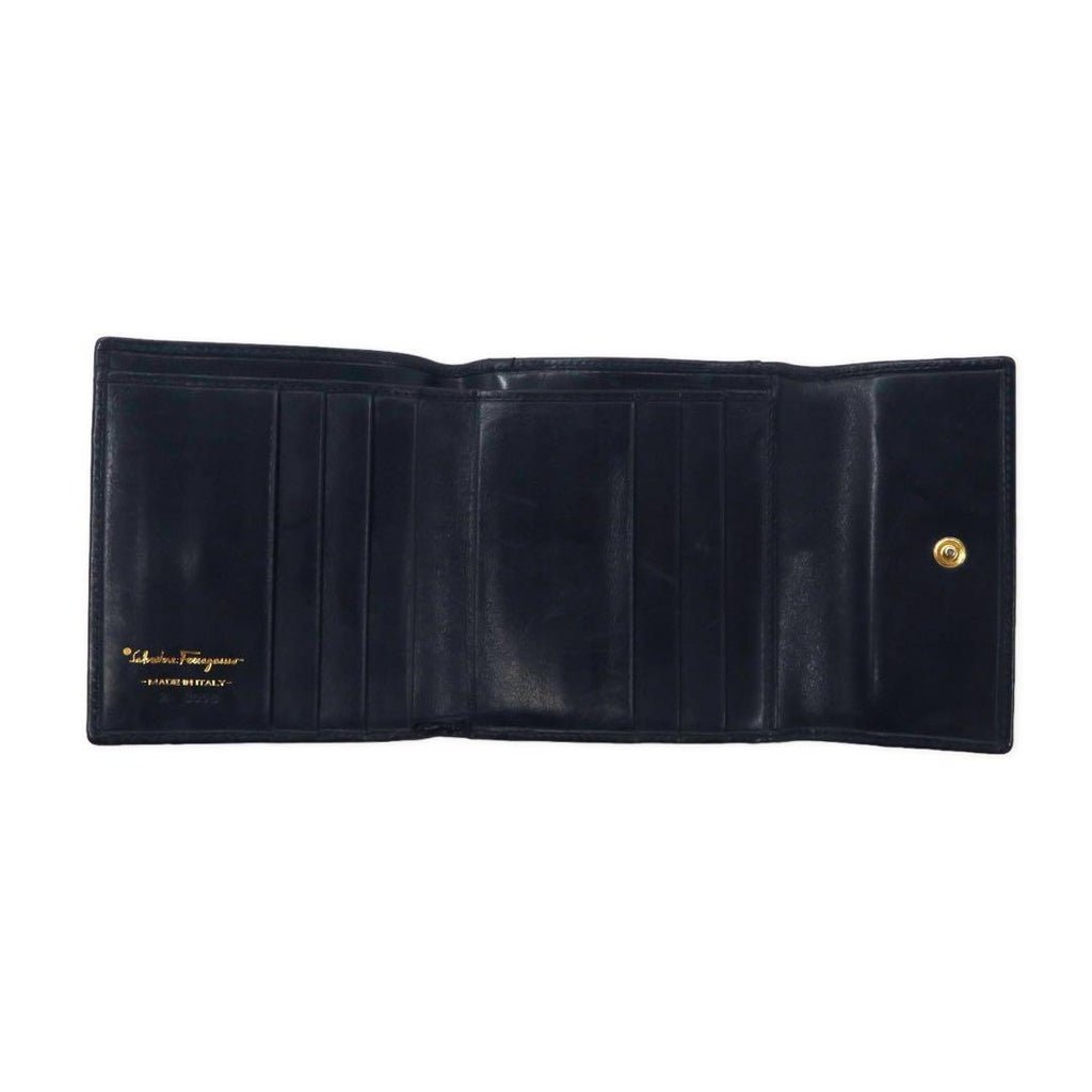 Salvatore Ferragamo Vara Ribbon Portafoglio a Due Ante in Pelle Nera con Chiusura a Scatto