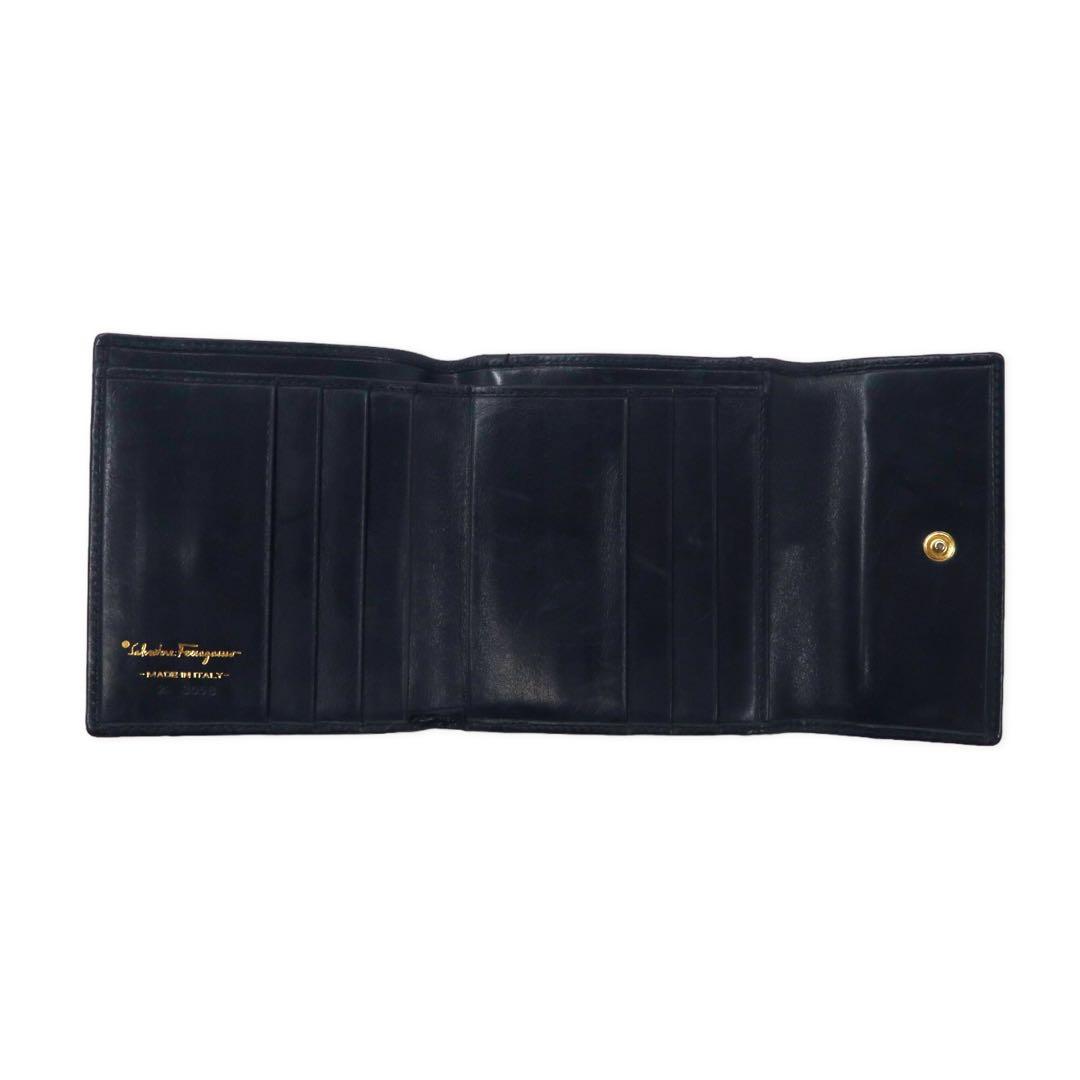 Salvatore Ferragamo Vara Ribbon Portafoglio a Due Ante in Pelle Nera con Chiusura a Scatto