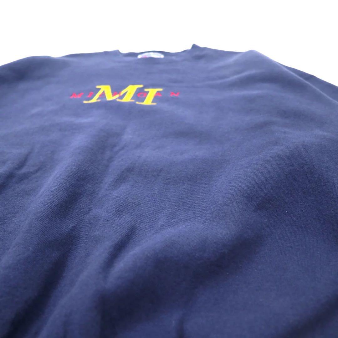 Hanes anni '90 ULTIMATE COTTON Felpa ricamata college XL blu navy cotone interno felpato MICHIGAN Taglia grande