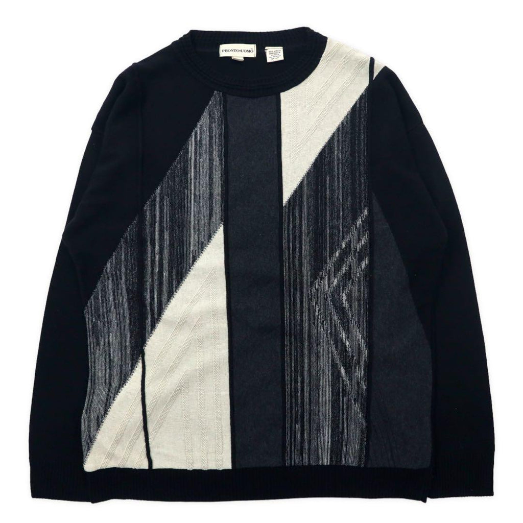 PRONTO UOMO Made in USA Maglione girocollo in acrilico nero con motivo a righe taglia M
