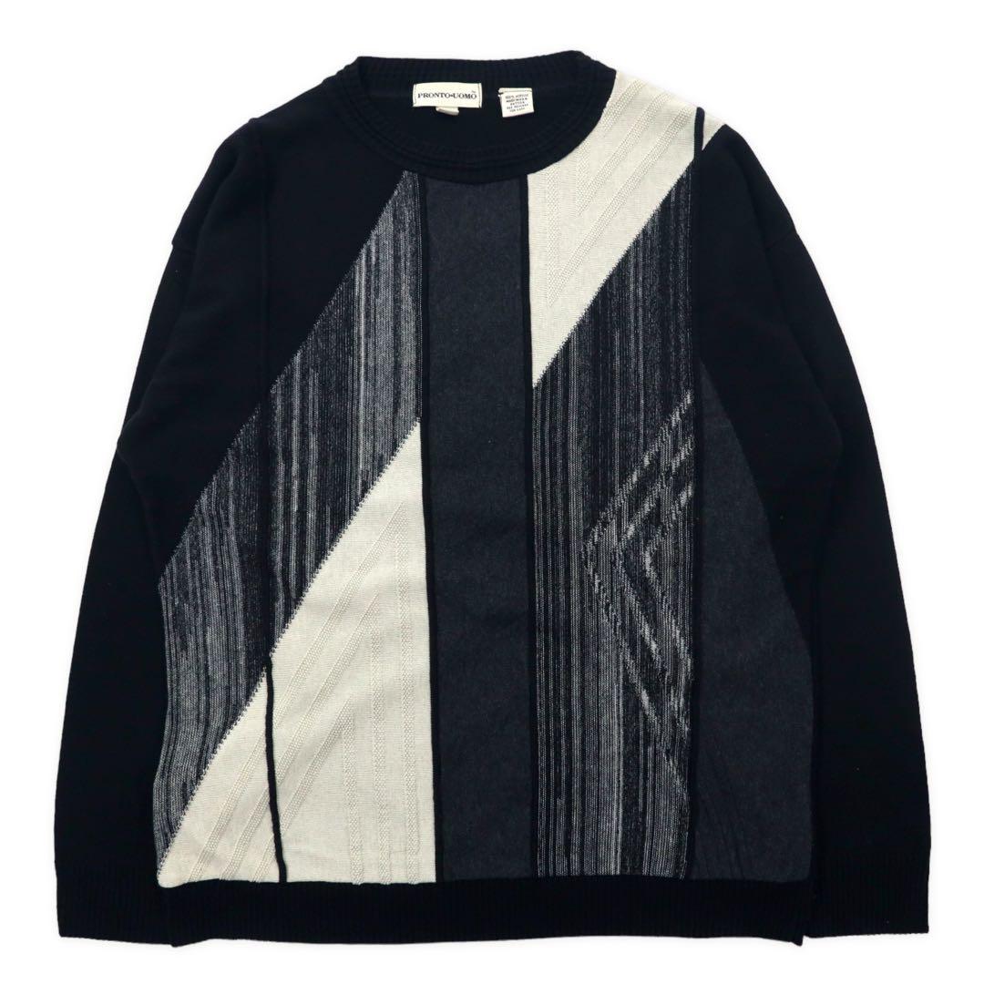 PRONTO UOMO Made in USA Maglione girocollo in acrilico nero con motivo a righe taglia M