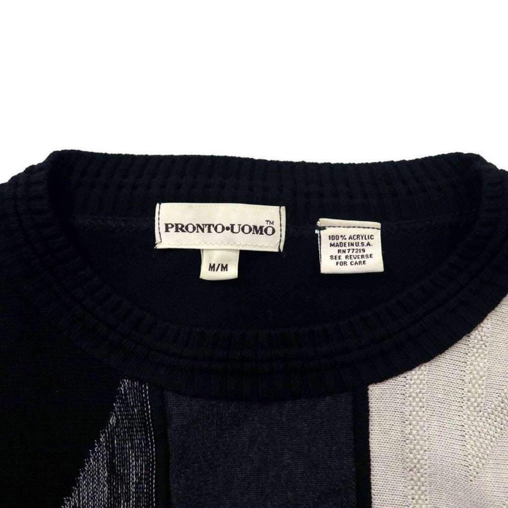 PRONTO UOMO Made in USA Maglione girocollo in acrilico nero con motivo a righe taglia M