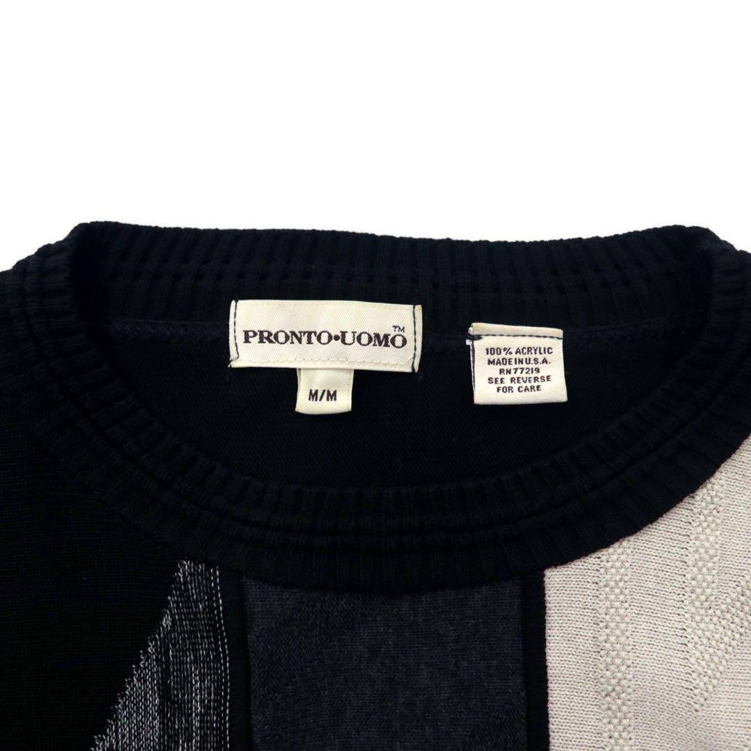PRONTO UOMO Made in USA Maglione girocollo in acrilico nero con motivo a righe taglia M