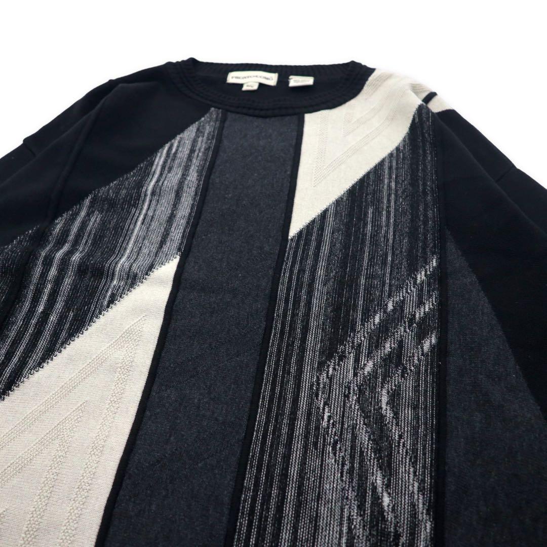 PRONTO UOMO Made in USA Maglione girocollo in acrilico nero con motivo a righe taglia M