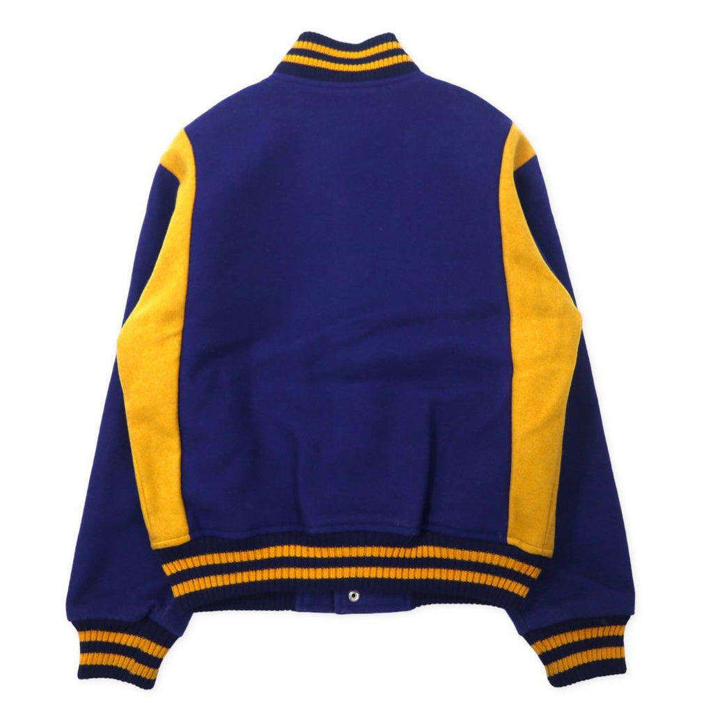 VAN -JAC- Giacca universitaria anni '70, taglia M, blu e giallo, lana, rifiniture a costine