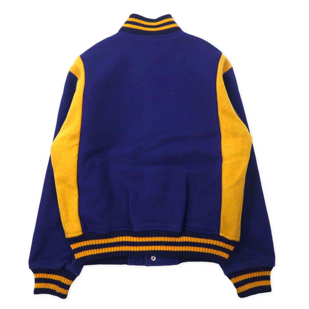 VAN -JAC- Giacca universitaria anni '70, taglia M, blu e giallo, lana, rifiniture a costine