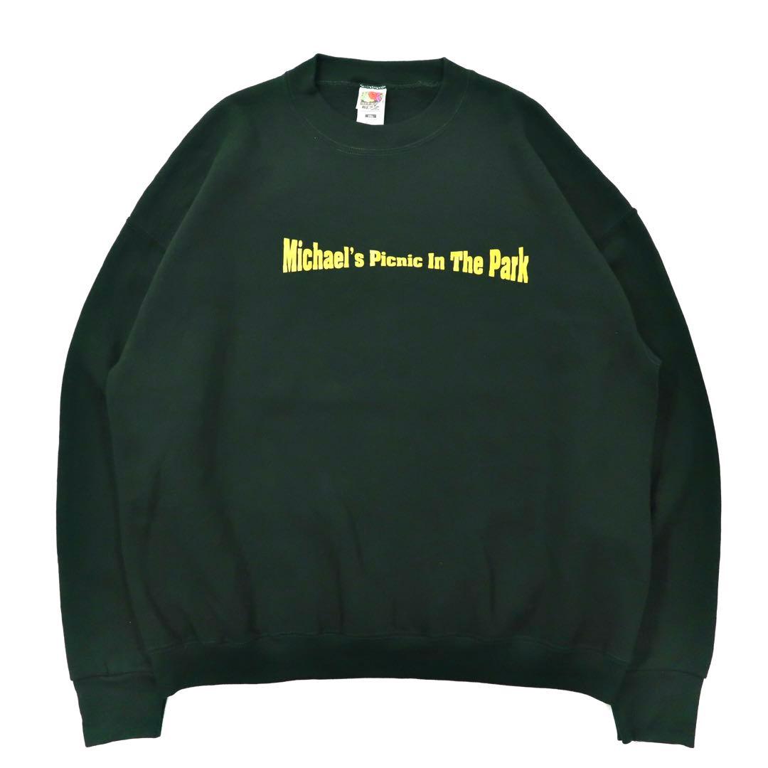 FRUIT OF THE LOOM Felpa stampata oversize XXL Verde Cotone Felpata Michael's Picnic In The Park Anni '90 Made in Mexico