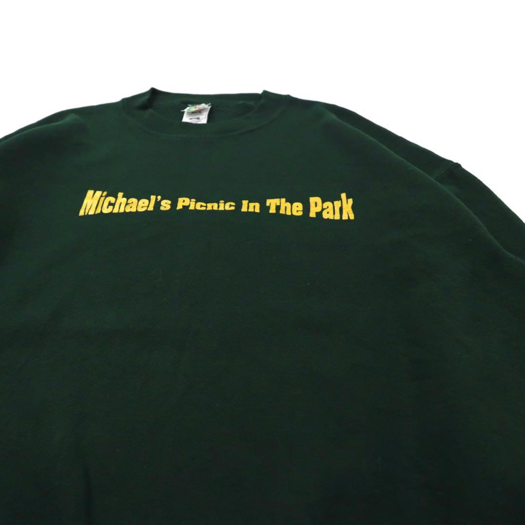 FRUIT OF THE LOOM Felpa stampata oversize XXL Verde Cotone Felpata Michael's Picnic In The Park Anni '90 Made in Mexico