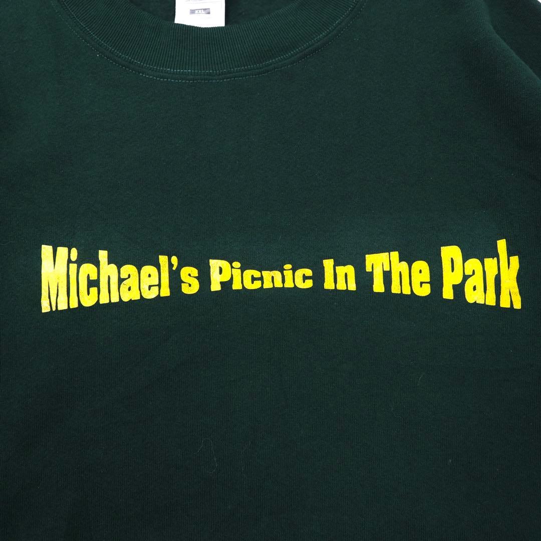 FRUIT OF THE LOOM Felpa stampata oversize XXL Verde Cotone Felpata Michael's Picnic In The Park Anni '90 Made in Mexico