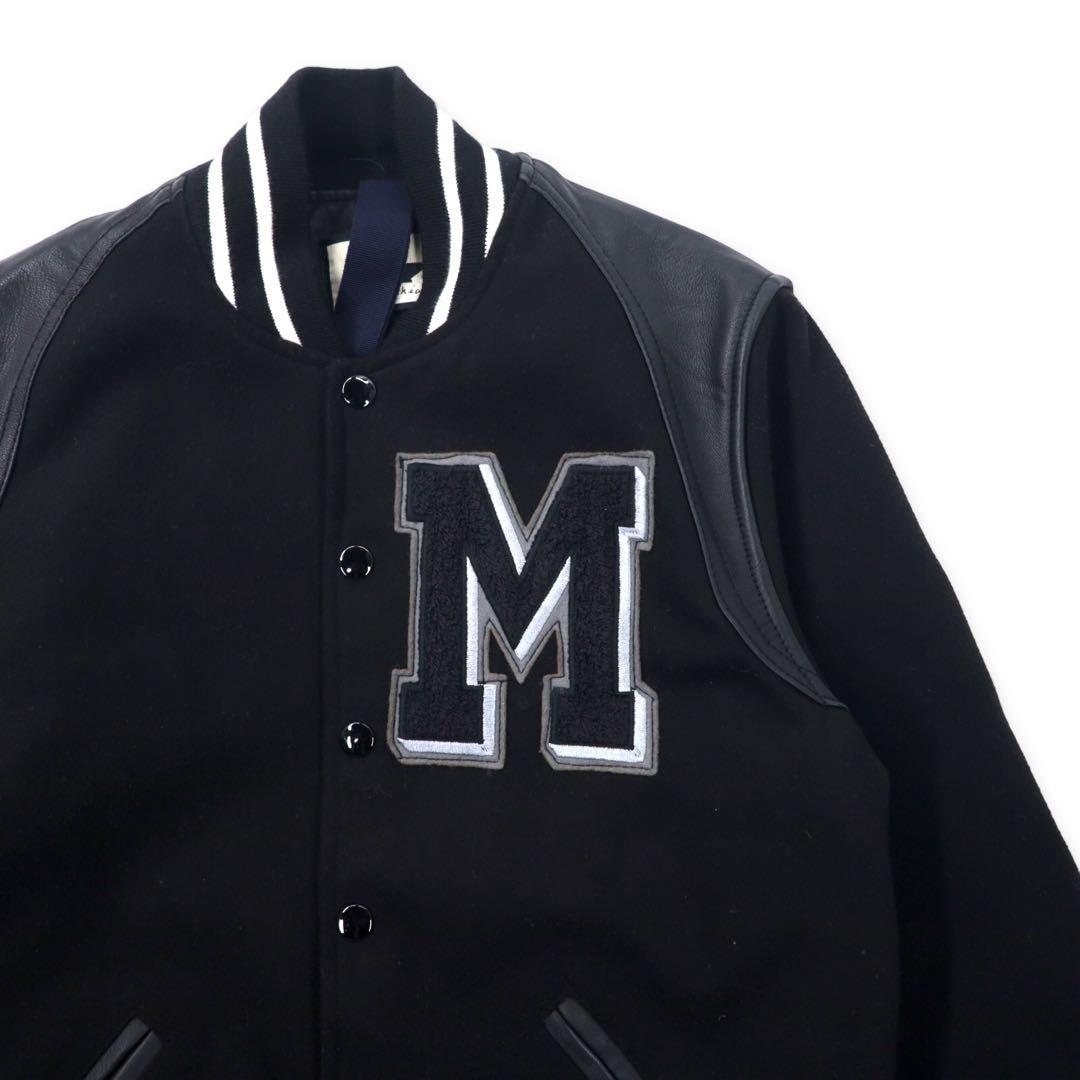 MACCHIA J. Giubbotto baseball con inserti in pelle, taglia XS, colore nero, in lana con toppe, Made in Italy