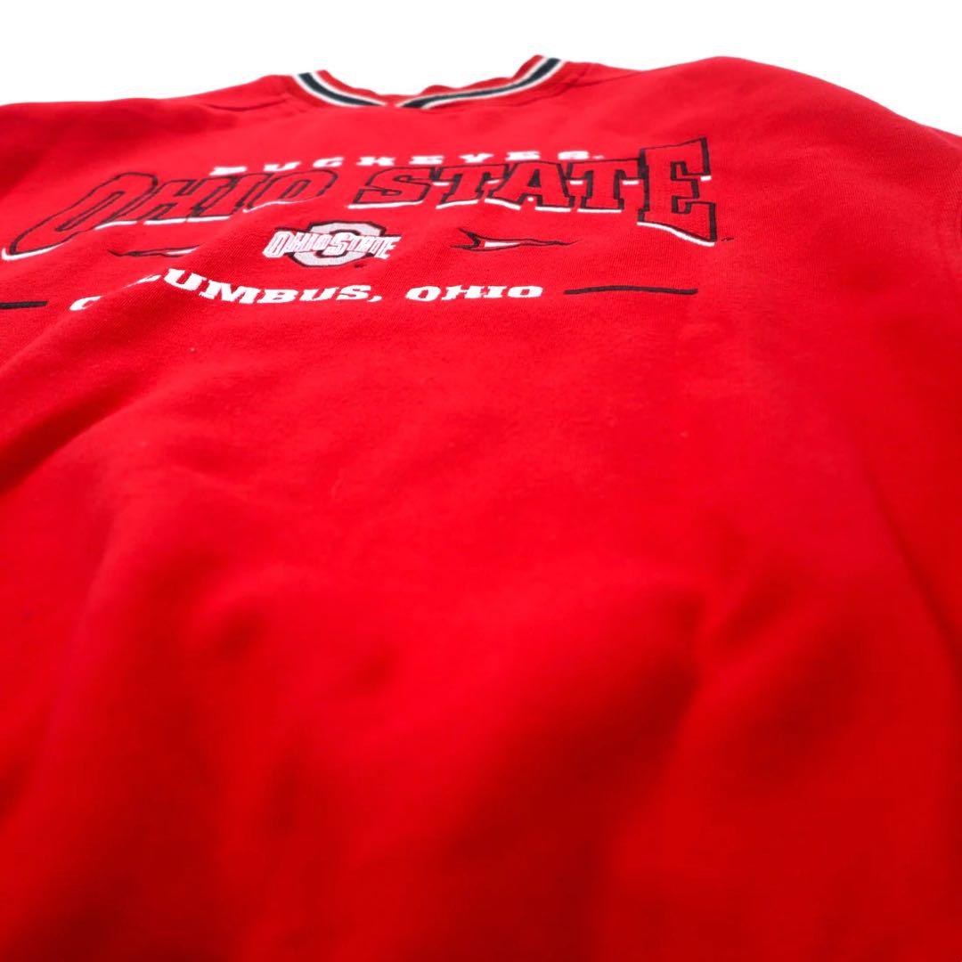Lee SPORT anni '90 felpa college ricamata con bordo a coste L rossa cotone poliestere felpata NCAA OHIO STATE BUCKEYES football oversize