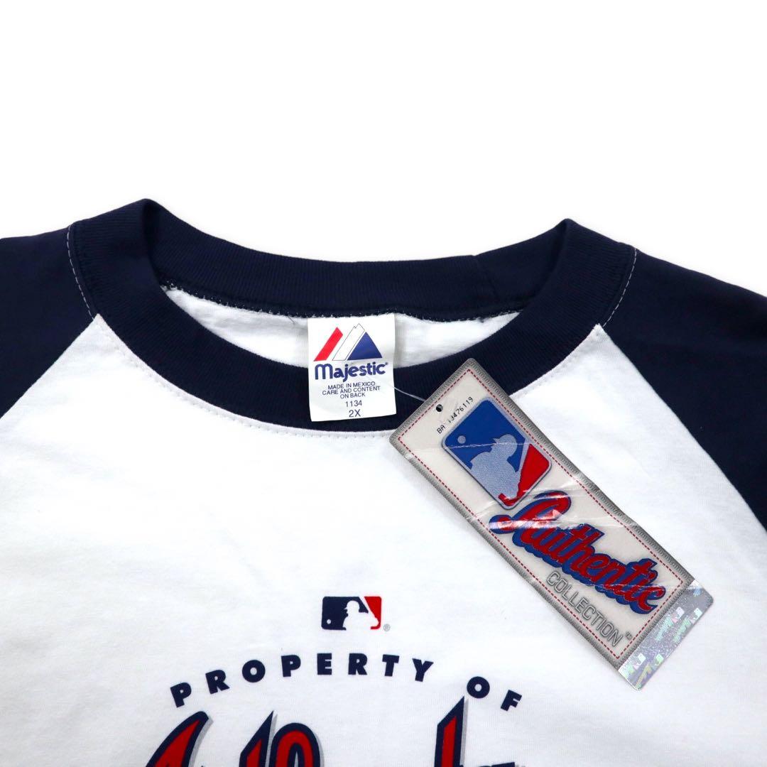 majestic 00年代 MLB AUTHENTIC COLLECTION ベースボール ラグランTシャツ 2X ホワイト ネイビー コットン Atlanta ビッグサイズ メキシコ製 未使用品