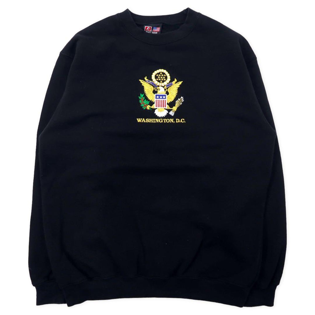 Felpa BAY SIDE Made in USA, taglia M, colore nero, con ricamo stemma, cotone felpato, WASHINGTON D.C., oversize.