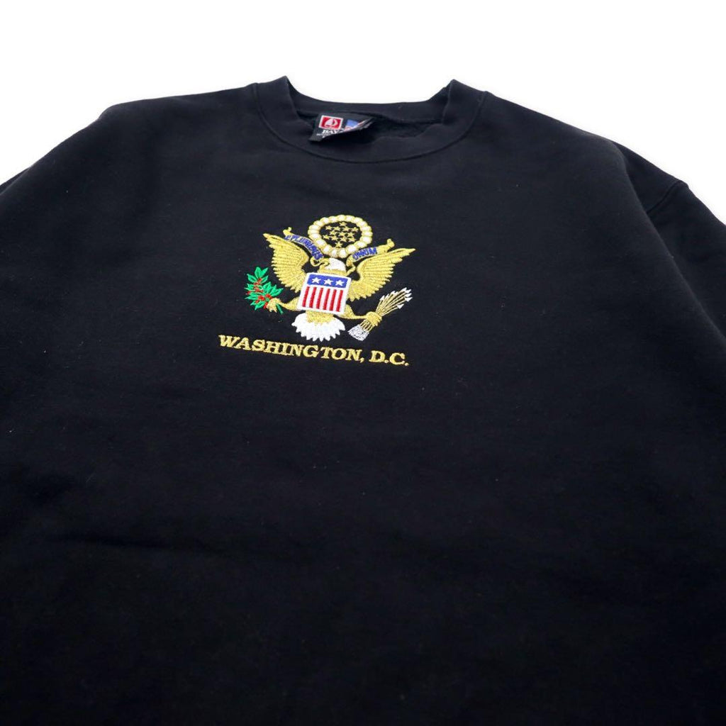 Felpa BAY SIDE Made in USA, taglia M, colore nero, con ricamo stemma, cotone felpato, WASHINGTON D.C., oversize.