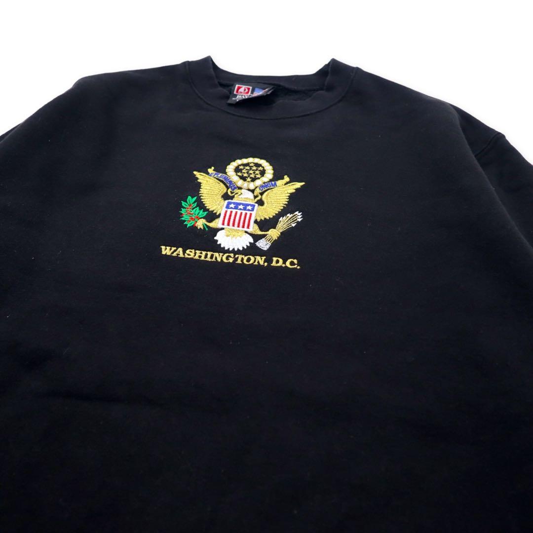 Felpa BAY SIDE Made in USA, taglia M, colore nero, con ricamo stemma, cotone felpato, WASHINGTON D.C., oversize.