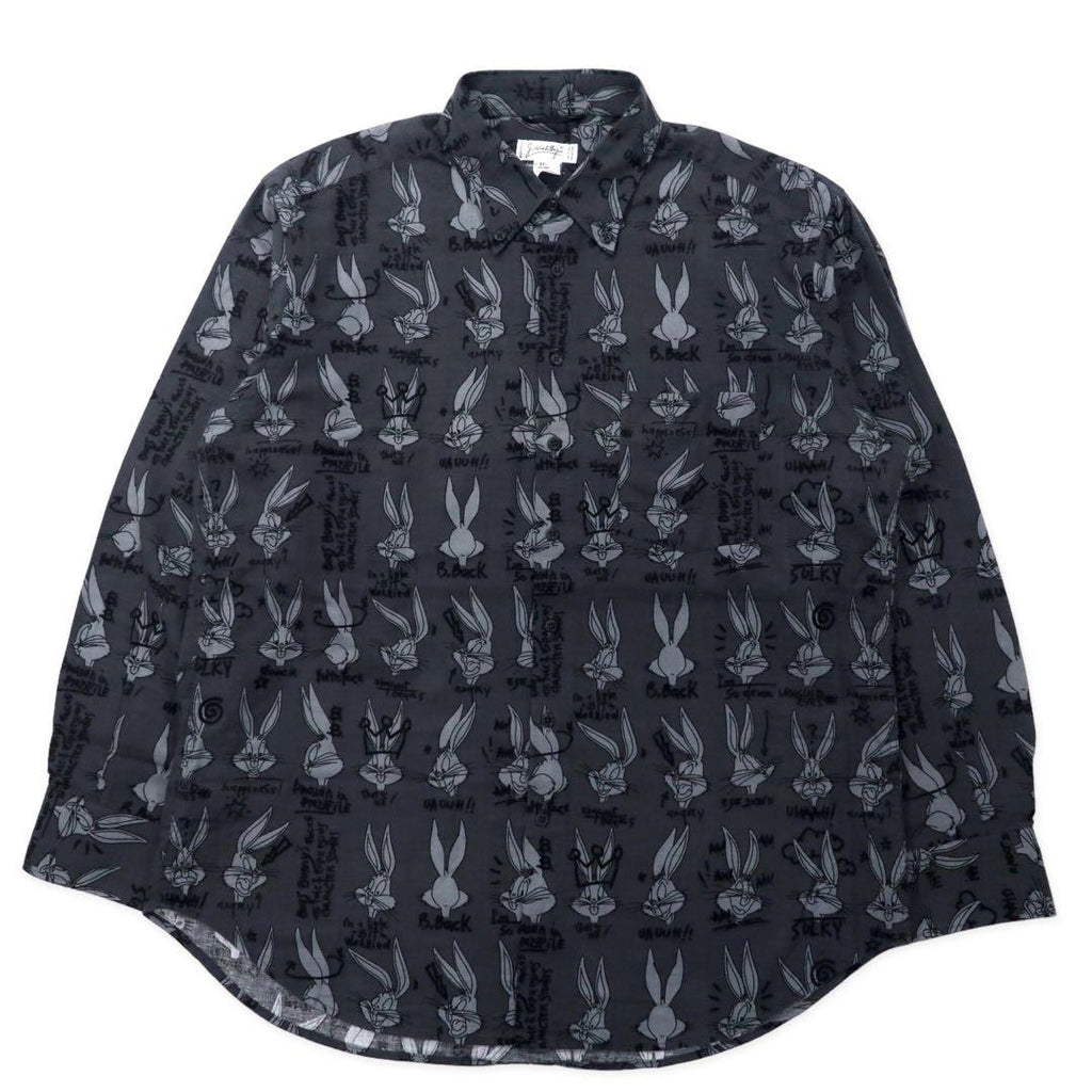 Camicia button-down fantasia all-over JC de CASTELBAJAC × Warner Bros con personaggi, XXL, grigia, cotone, Bugs Bunny, anni '90, Made in Italy