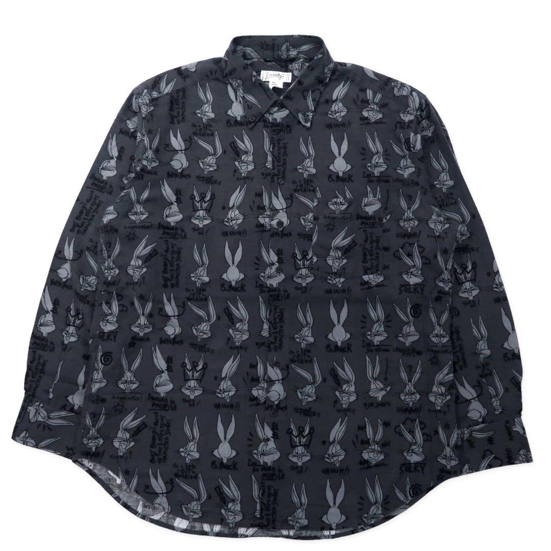 Camicia button-down fantasia all-over JC de CASTELBAJAC × Warner Bros con personaggi, XXL, grigia, cotone, Bugs Bunny, anni '90, Made in Italy