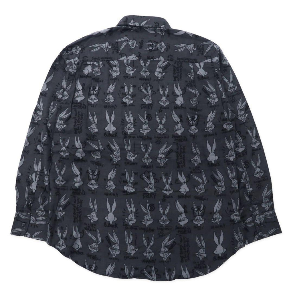Camicia button-down fantasia all-over JC de CASTELBAJAC × Warner Bros con personaggi, XXL, grigia, cotone, Bugs Bunny, anni '90, Made in Italy