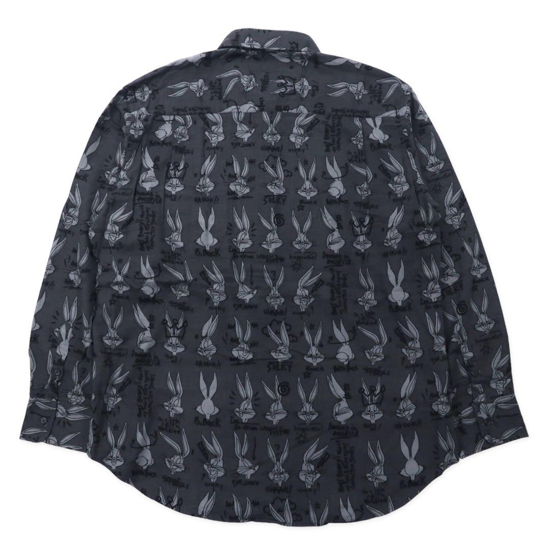 Camicia button-down fantasia all-over JC de CASTELBAJAC × Warner Bros con personaggi, XXL, grigia, cotone, Bugs Bunny, anni '90, Made in Italy