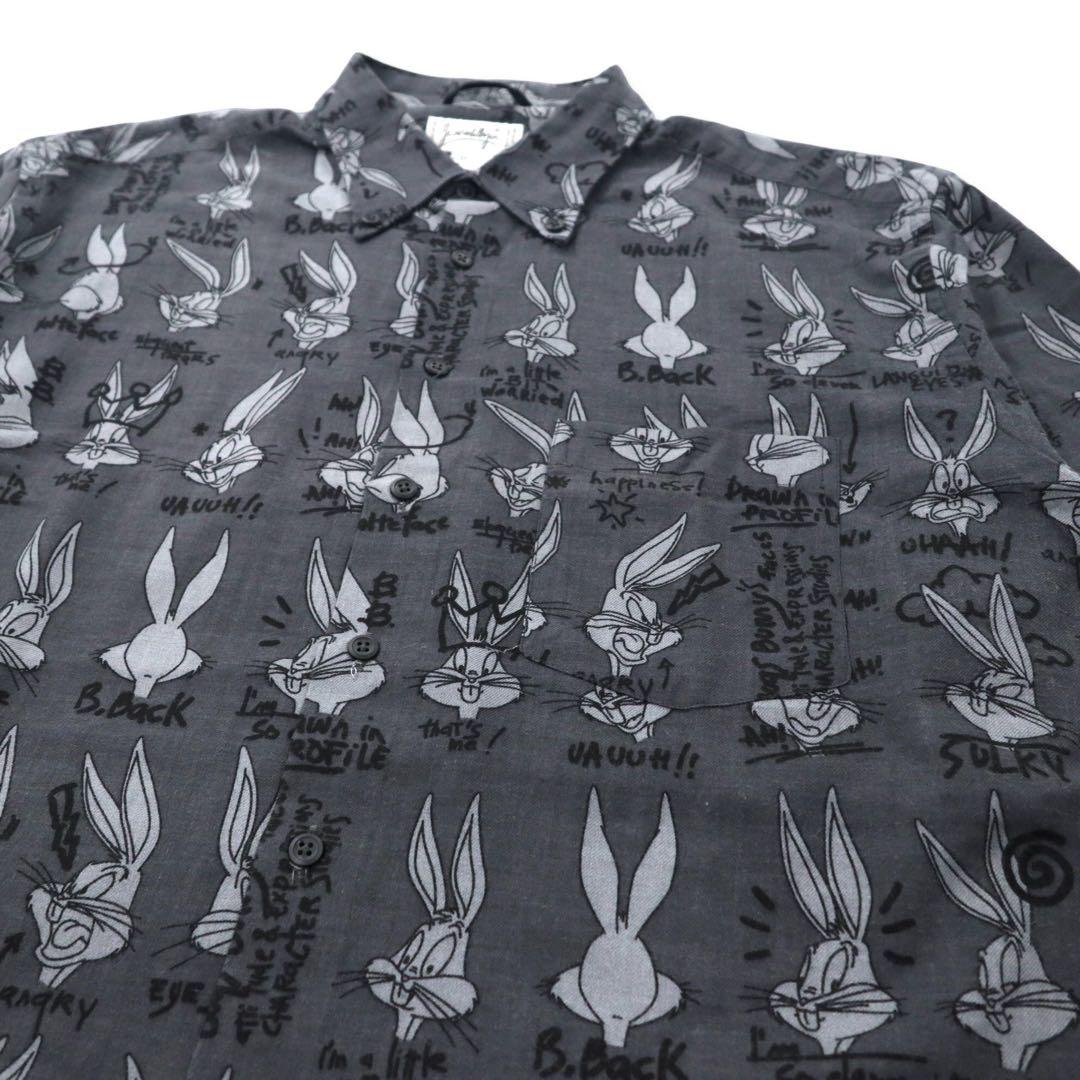 Camicia button-down fantasia all-over JC de CASTELBAJAC × Warner Bros con personaggi, XXL, grigia, cotone, Bugs Bunny, anni '90, Made in Italy