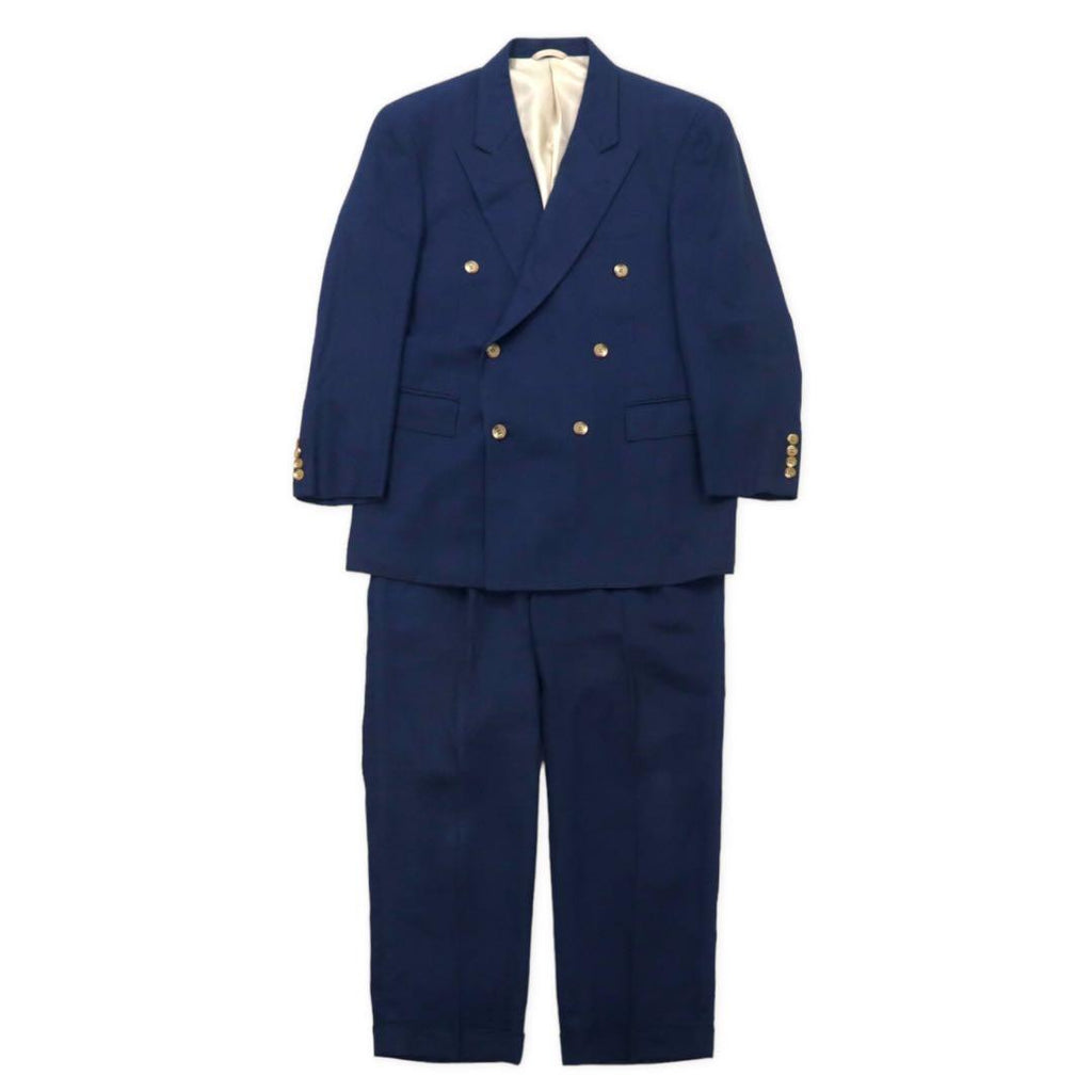 NEW YORKER Anni '80 Completo due pezzi Abito doppiopetto AB4 Blu navy Lino Fatto in Giappone