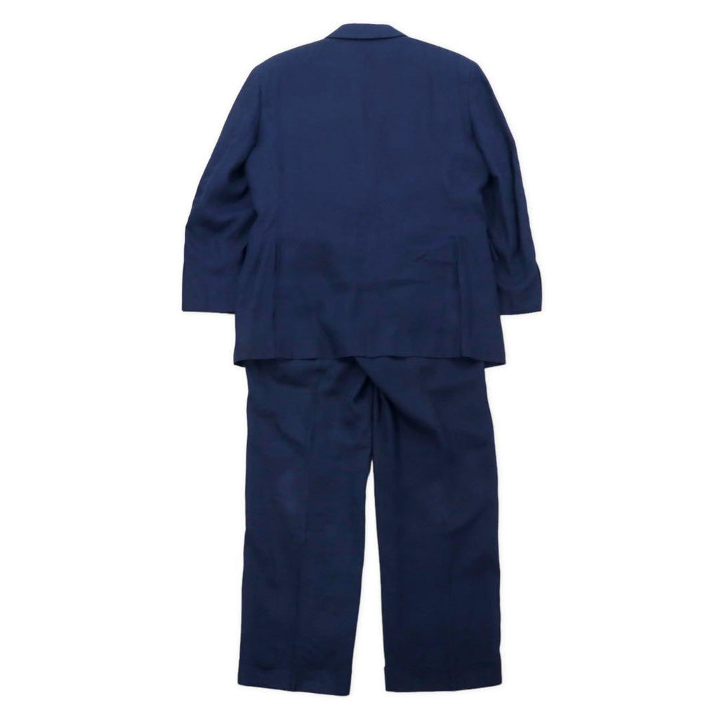 NEW YORKER Anni '80 Completo due pezzi Abito doppiopetto AB4 Blu navy Lino Fatto in Giappone