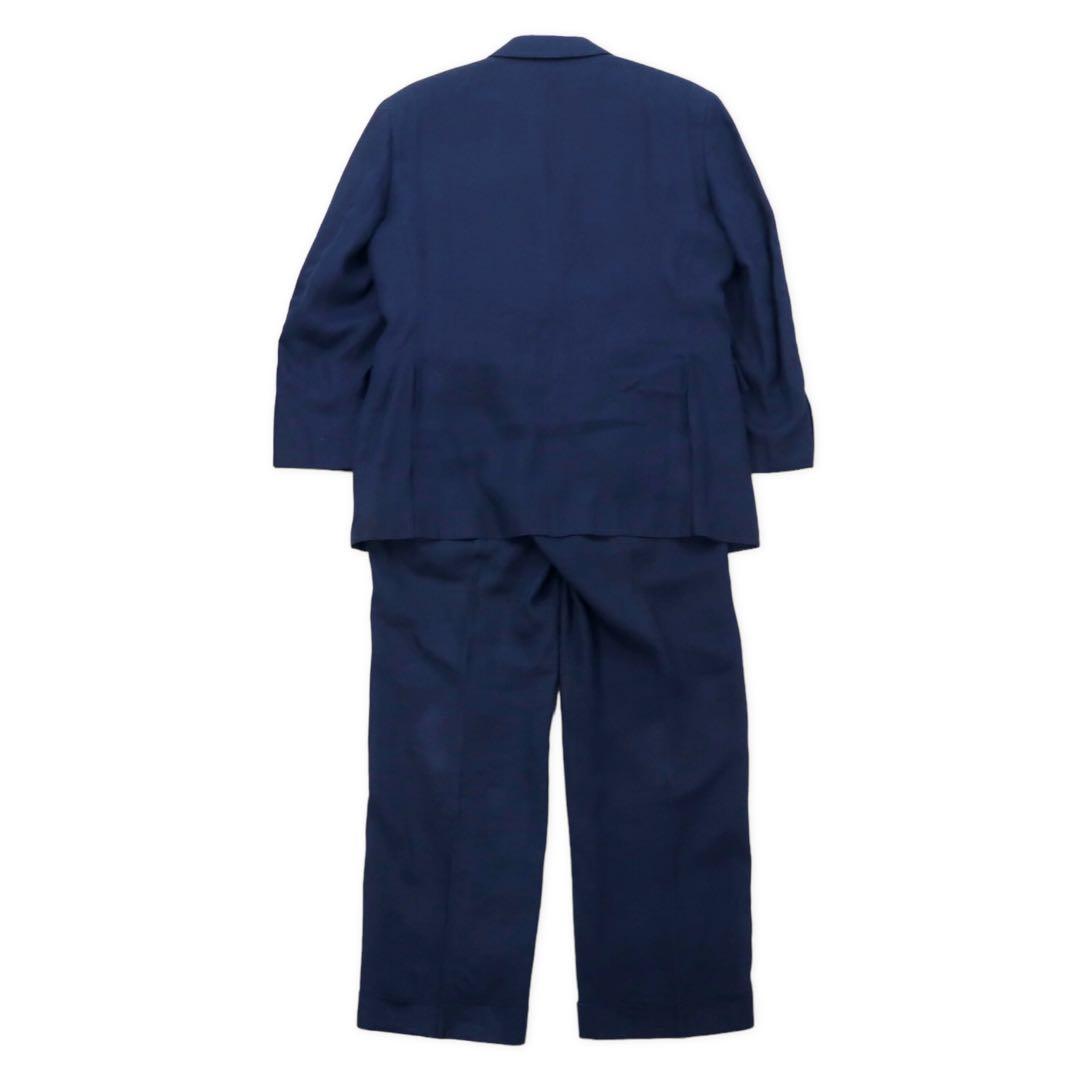 NEW YORKER Anni '80 Completo due pezzi Abito doppiopetto AB4 Blu navy Lino Fatto in Giappone