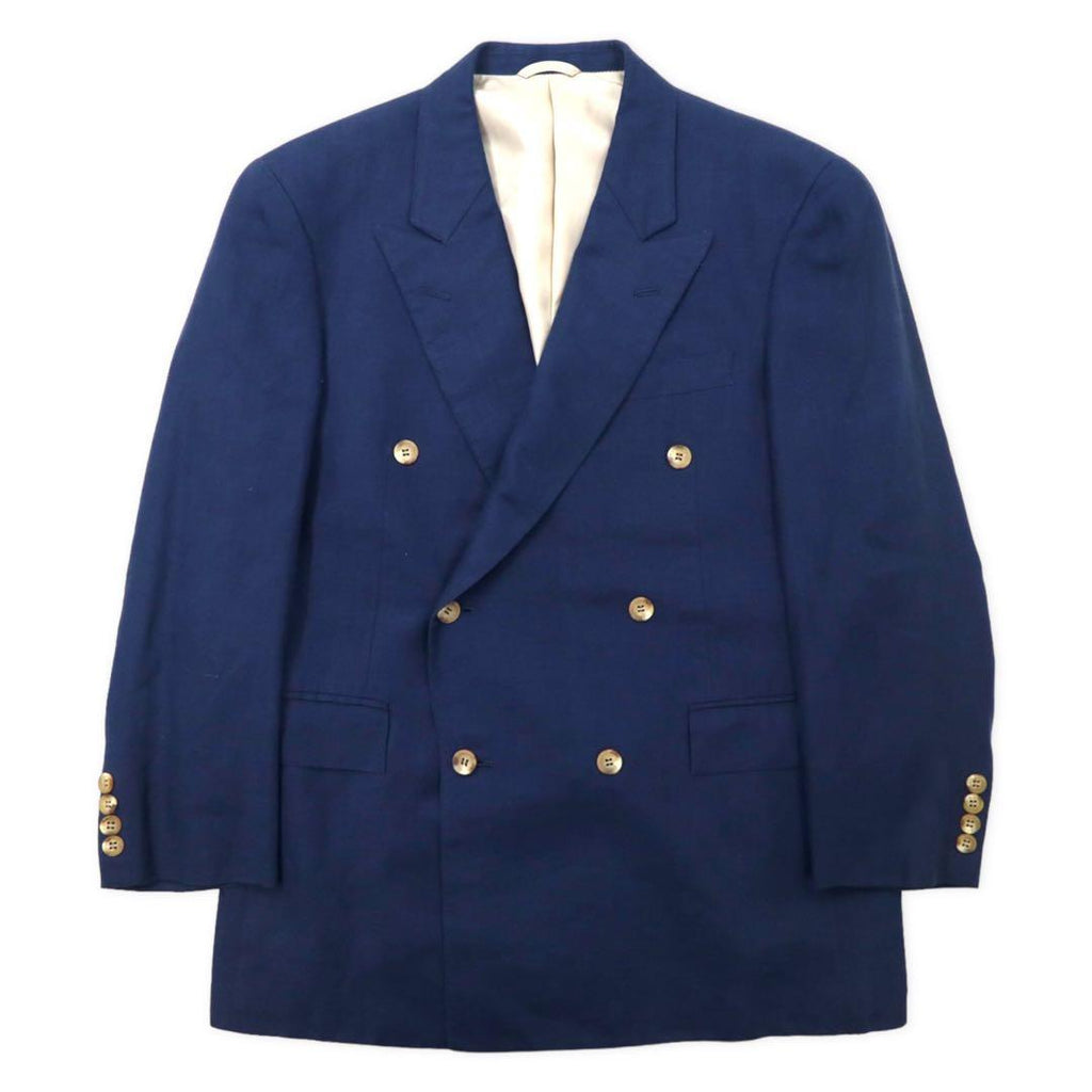 NEW YORKER Anni '80 Completo due pezzi Abito doppiopetto AB4 Blu navy Lino Fatto in Giappone