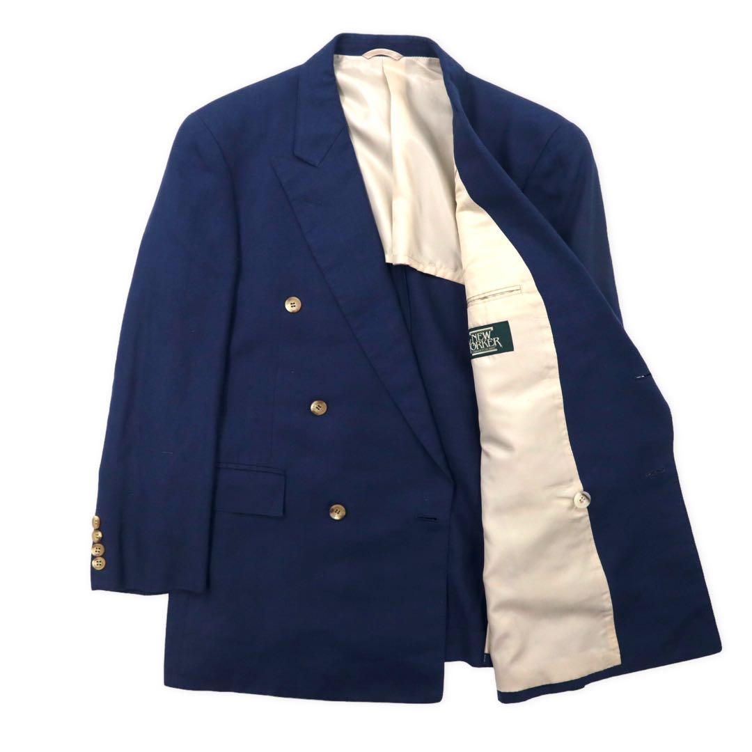 NEW YORKER Anni '80 Completo due pezzi Abito doppiopetto AB4 Blu navy Lino Fatto in Giappone