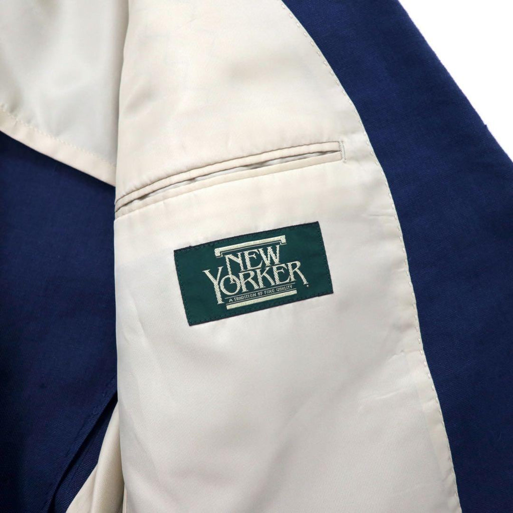 NEW YORKER Anni '80 Completo due pezzi Abito doppiopetto AB4 Blu navy Lino Fatto in Giappone