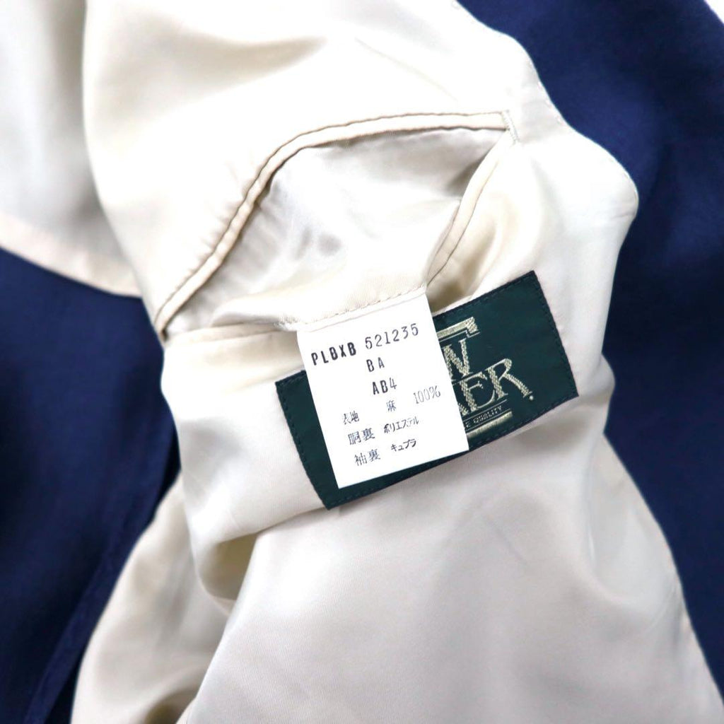 NEW YORKER Anni '80 Completo due pezzi Abito doppiopetto AB4 Blu navy Lino Fatto in Giappone