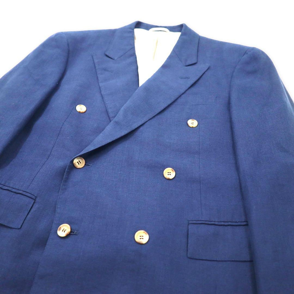 NEW YORKER Anni '80 Completo due pezzi Abito doppiopetto AB4 Blu navy Lino Fatto in Giappone