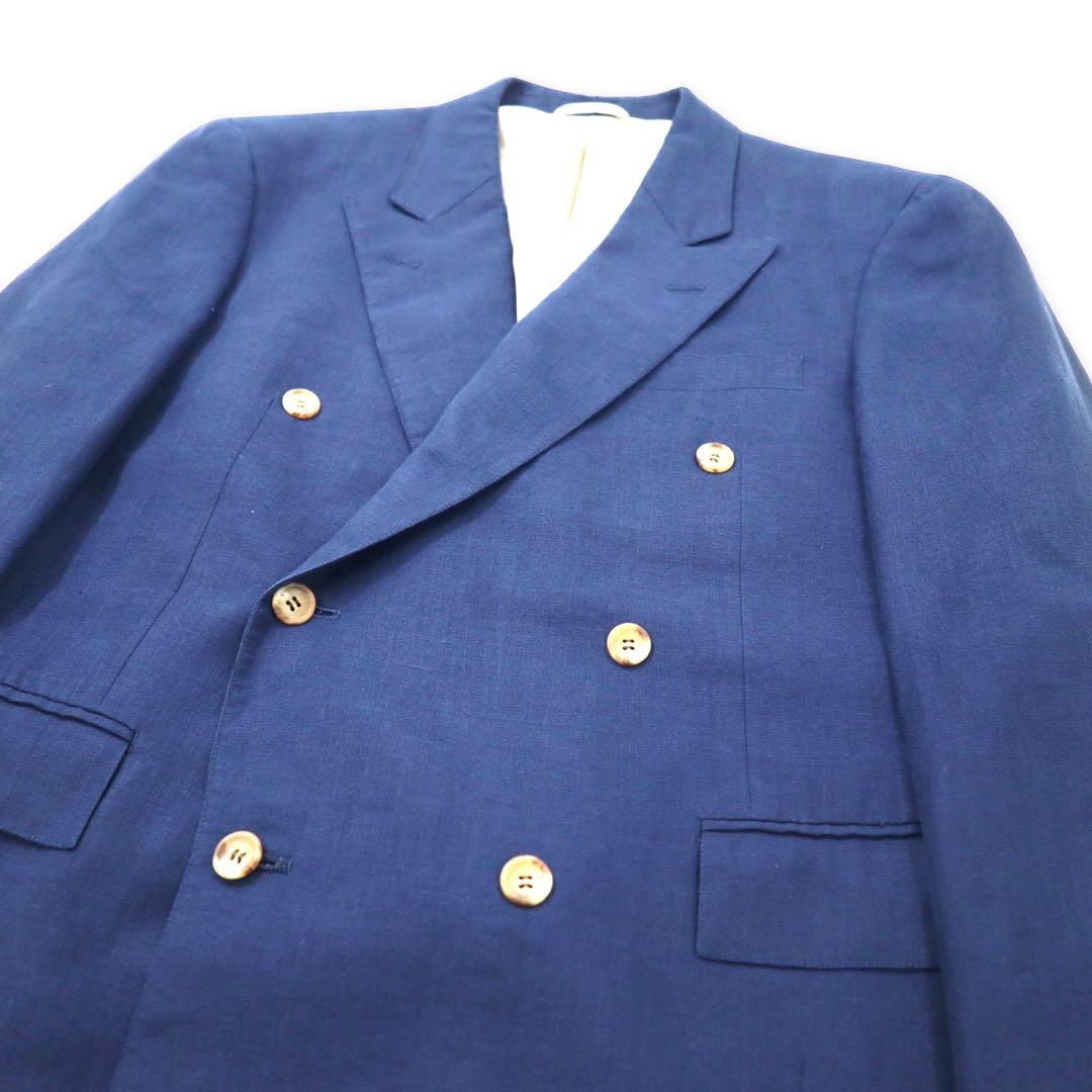 NEW YORKER Anni '80 Completo due pezzi Abito doppiopetto AB4 Blu navy Lino Fatto in Giappone