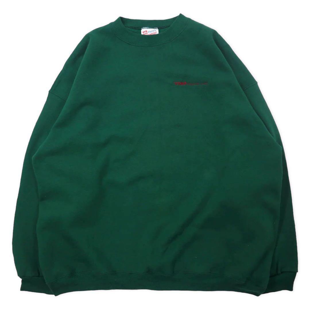 Hanes Made in USA anni '90 HEAVYWEIGHT girocollo felpa XXL verde cotone felpato ricamo a punto singolo TDM TILING INC. Taglia grande
