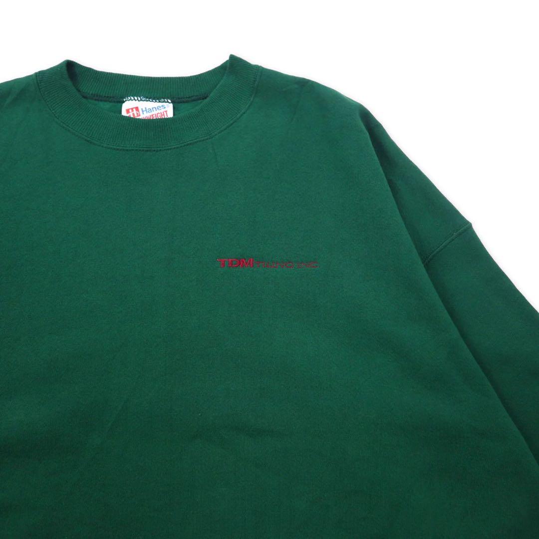 Hanes Made in USA anni '90 HEAVYWEIGHT girocollo felpa XXL verde cotone felpato ricamo a punto singolo TDM TILING INC. Taglia grande